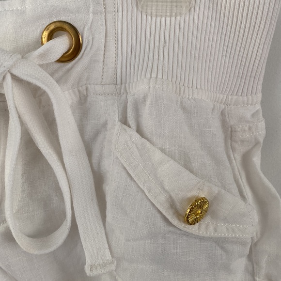 XOXO JEANS white linen cuffed shorts Y2K bold gold hardware ribbed waist 7/8 - Picture 2 of 5